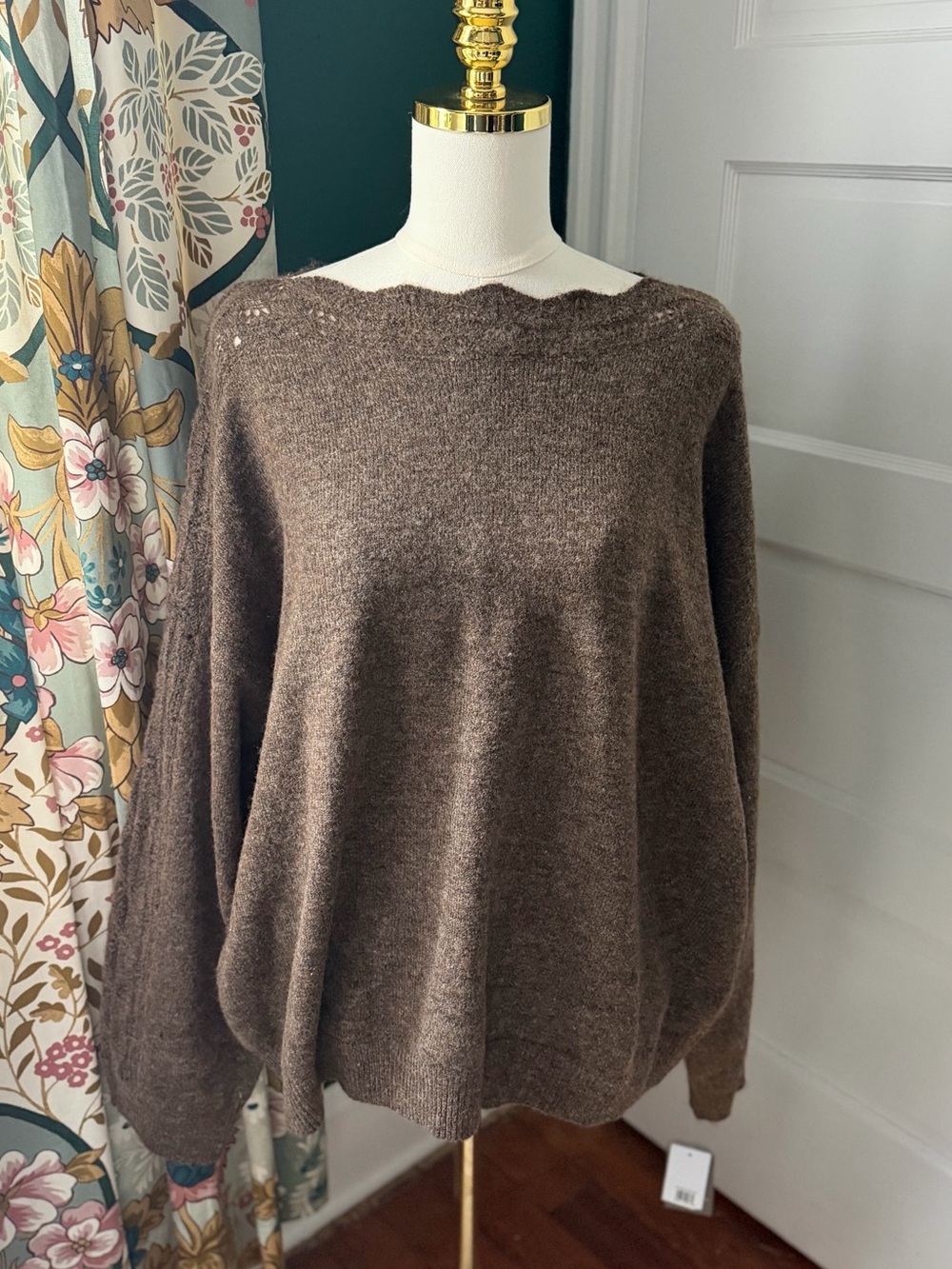NWT 3X Wit & Wisdom Brown Scallop Neck Crew Sweater